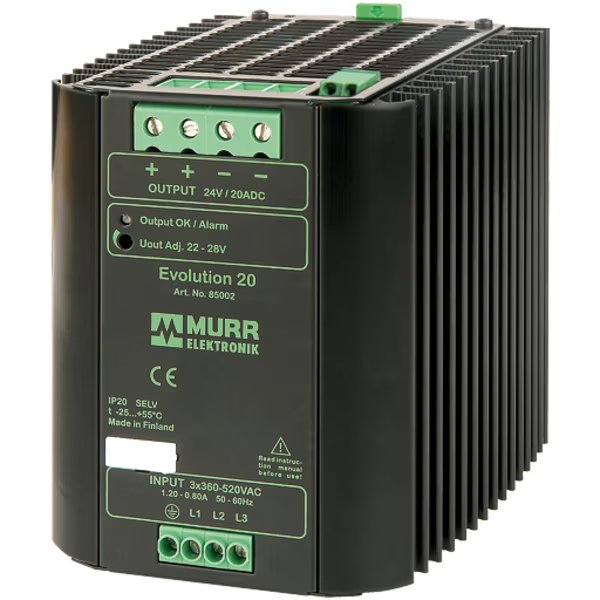 EVOLUTION+ POWER SUPPLY 3-PHASE, Alarm Contact and varnished PCB, IN: 360-520VAC OUT: 48-56V/10ADC, Murr Elektronik, Mfr#: 85010